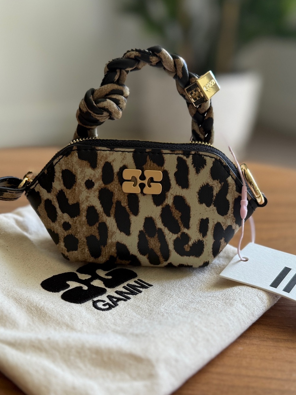 NWT Ganni Nano Bou leopard-print